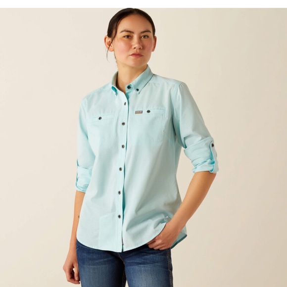 Ariat Tops - Ariat Women's Rebar Made Tough Venttek Workwear Button Down Shirt Teal Size XL